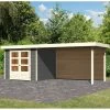 Abri De Jardin En Bois Massif Gris Terre 5,95m² Askola 3,5 Avec Appentis 280cm Et Paroi Arrière – Karibu -Nesling Magasin abri de jardin en bois massif gris terre 595m askola 35 avec appentis 280cm et paroi arriere woodfeeling