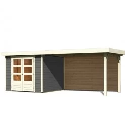 Abri De Jardin En Bois Massif Gris Terre 5,95m² Askola 3,5 Avec Appentis 280cm Et Paroi Arrière – Karibu -Nesling Magasin abri de jardin en bois massif gris terre 595m askola 35 avec appentis 280cm et paroi arriere woodfeeling 2