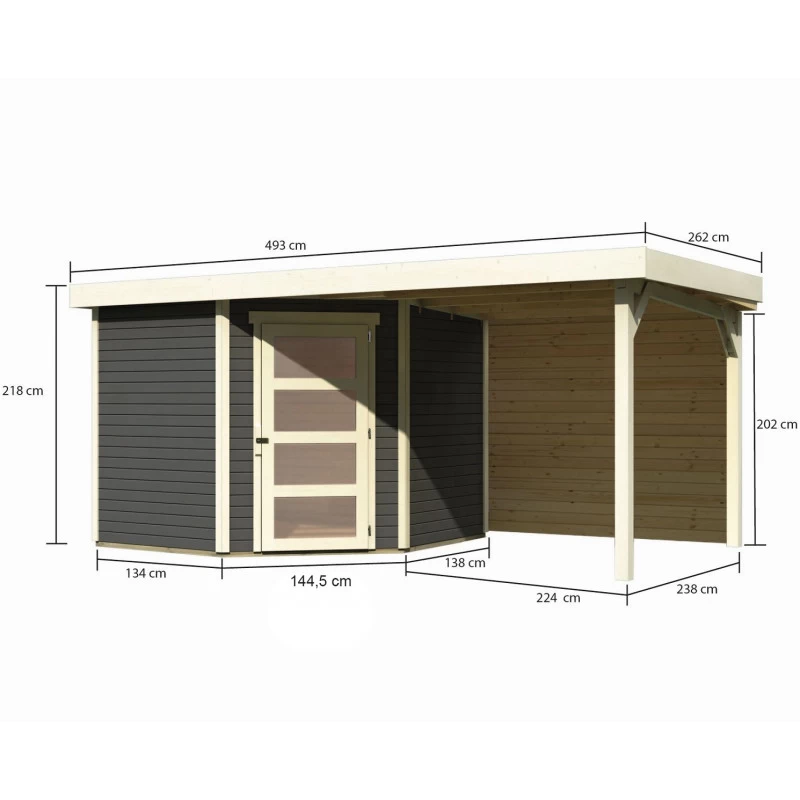 Abri De Jardin En Bois Massif Gris Terre 5,95m² Schwandorf 5 Avec Appentis 240cm Et Paroi Arrière – Karibu 4 Abri De Jardin En Bois Massif Gris Terre 5,95m² Schwandorf 5 Avec Appentis 240cm Et Paroi Arrière – Karibu – Image 2