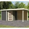 Abri De Jardin En Bois Massif Gris Terre 5,95m² Schwandorf 5 Avec Appentis 240cm Et Paroi Arrière – Karibu -Nesling Magasin abri de jardin en bois massif gris terre 595m schwandorf 5 avec appentis 240cm et paroi arriere woodfeeling