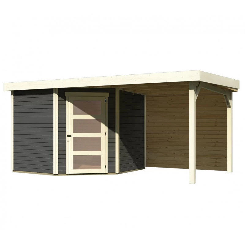 Abri De Jardin En Bois Massif Gris Terre 5,95m² Schwandorf 5 Avec Appentis 240cm Et Paroi Arrière – Karibu 5 Abri De Jardin En Bois Massif Gris Terre 5,95m² Schwandorf 5 Avec Appentis 240cm Et Paroi Arrière – Karibu – Image 3