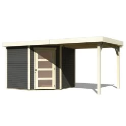 Abri De Jardin En Bois Massif Gris Terre 5,95m² Schwandorf 5 Avec Appentis 240cm – Karibu -Nesling Magasin abri de jardin en bois massif gris terre 595m schwandorf 5 avec appentis 240cm woodfeeling 2