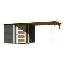 Abri De Jardin En Bois Massif Gris Terre 5,95m² Schwandorf 5 Avec Appentis 280cm – Karibu -Nesling Magasin abri de jardin en bois massif gris terre 595m schwandorf 5 avec appentis 280cm woodfeeling 2