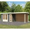Abri De Jardin En Bois Massif Gris Terre 6,55m² Kerko 4 Avec Appentis 280cm Et Paroi Arrière – Karibu -Nesling Magasin abri de jardin en bois massif gris terre 655m kerko 4 avec appentis 280cm et paroi arriere woodfeeling