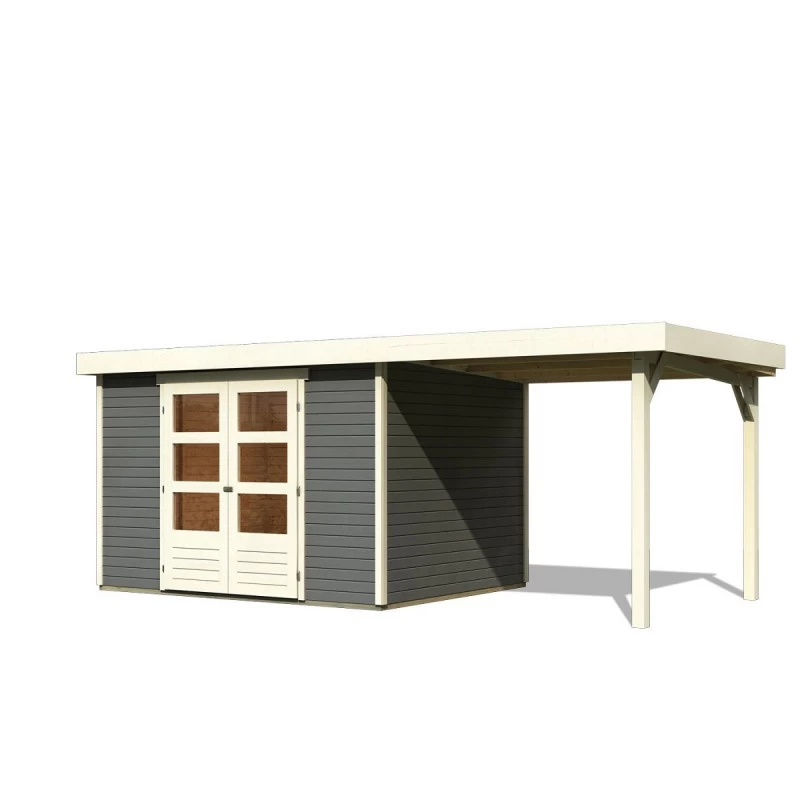 Abri De Jardin En Bois Massif Gris Terre 7,43m² Askola 5 Avec Appentis 240cm - Karibu 5 Abri De Jardin En Bois Massif Gris Terre 7,43m² Askola 5 Avec Appentis 240cm - Karibu – Image 3