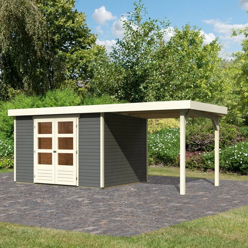 Abri De Jardin En Bois Massif Gris Terre 7,43m² Askola 5 Avec Appentis 240cm - Karibu 3 Abri De Jardin En Bois Massif Gris Terre 7,43m² Askola 5 Avec Appentis 240cm - Karibu
