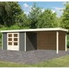 Abri De Jardin En Bois Massif Gris Terre 7,43m² Askola 5 Avec Appentis 280cm Et Paroi Arrière – Karibu -Nesling Magasin abri de jardin en bois massif gris terre 743m askola 5 avec appentis 280cm et paroi arriere woodfeeling