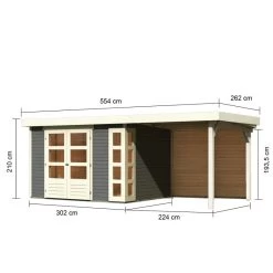 Abri De Jardin En Bois Massif Gris Terre 7,43m² Kerko 5 Avec Appentis 240cm Et Paroi Arrière – Karibu -Nesling Magasin abri de jardin en bois massif gris terre 743m kerko 5 avec appentis 240cm et paroi arriere woodfeeling 1