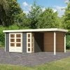 Abri De Jardin En Bois Massif Gris Terre 7,43m² Kerko 5 Avec Appentis 240cm Et Paroi Arrière – Karibu -Nesling Magasin abri de jardin en bois massif gris terre 743m kerko 5 avec appentis 240cm et paroi arriere woodfeeling