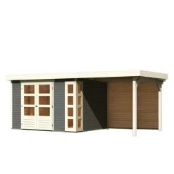 Abri De Jardin En Bois Massif Gris Terre 7,43m² Kerko 5 Avec Appentis 240cm Et Paroi Arrière – Karibu -Nesling Magasin abri de jardin en bois massif gris terre 743m kerko 5 avec appentis 240cm et paroi arriere woodfeeling 2