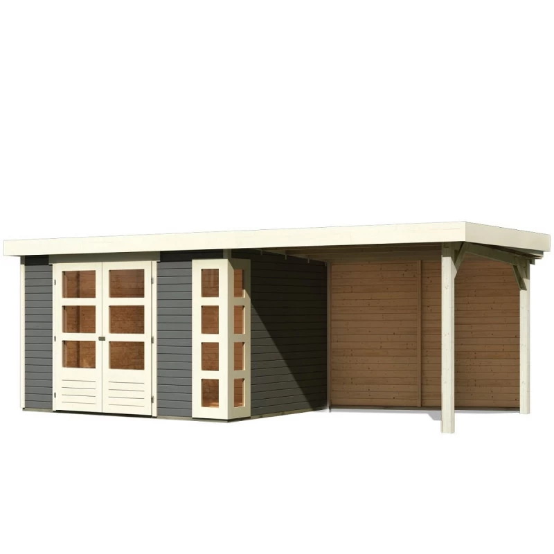 Abri De Jardin En Bois Massif Gris Terre 7,43m² Kerko 5 Avec Appentis 280cm Et Paroi Arrière – Karibu 5 Abri De Jardin En Bois Massif Gris Terre 7,43m² Kerko 5 Avec Appentis 280cm Et Paroi Arrière – Karibu – Image 3