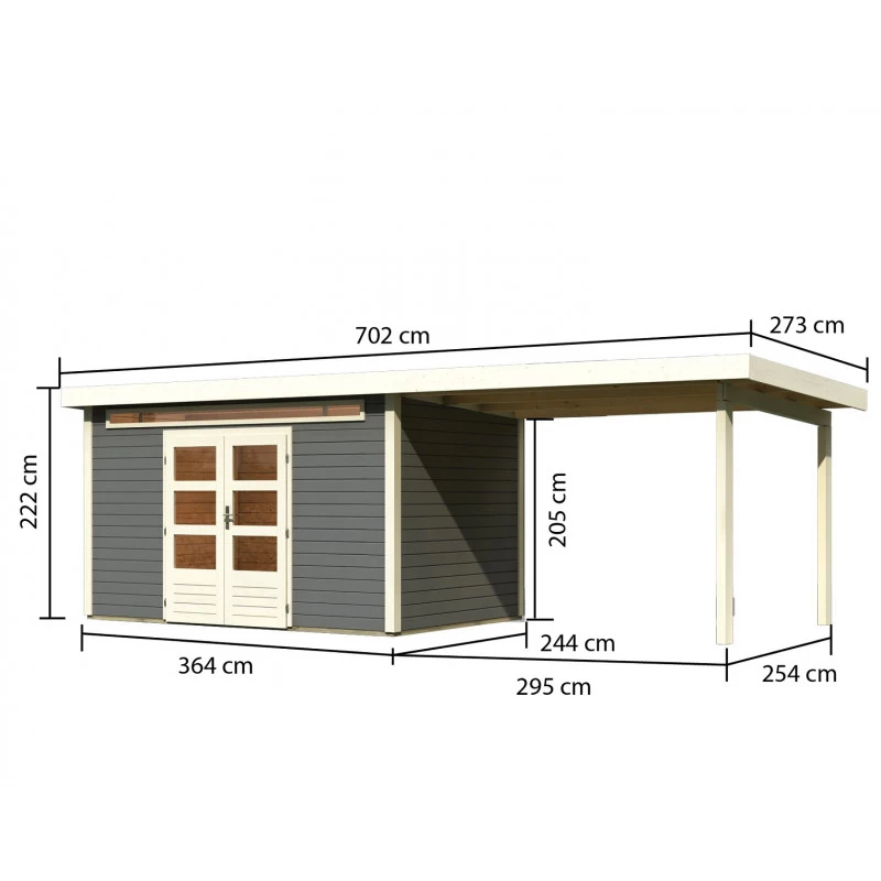 Abri De Jardin En Bois Massif Gris Terre 8,88m² Kandern 7 Avec Appentis 320cm – Karibu 4 Abri De Jardin En Bois Massif Gris Terre 8,88m² Kandern 7 Avec Appentis 320cm – Karibu – Image 2