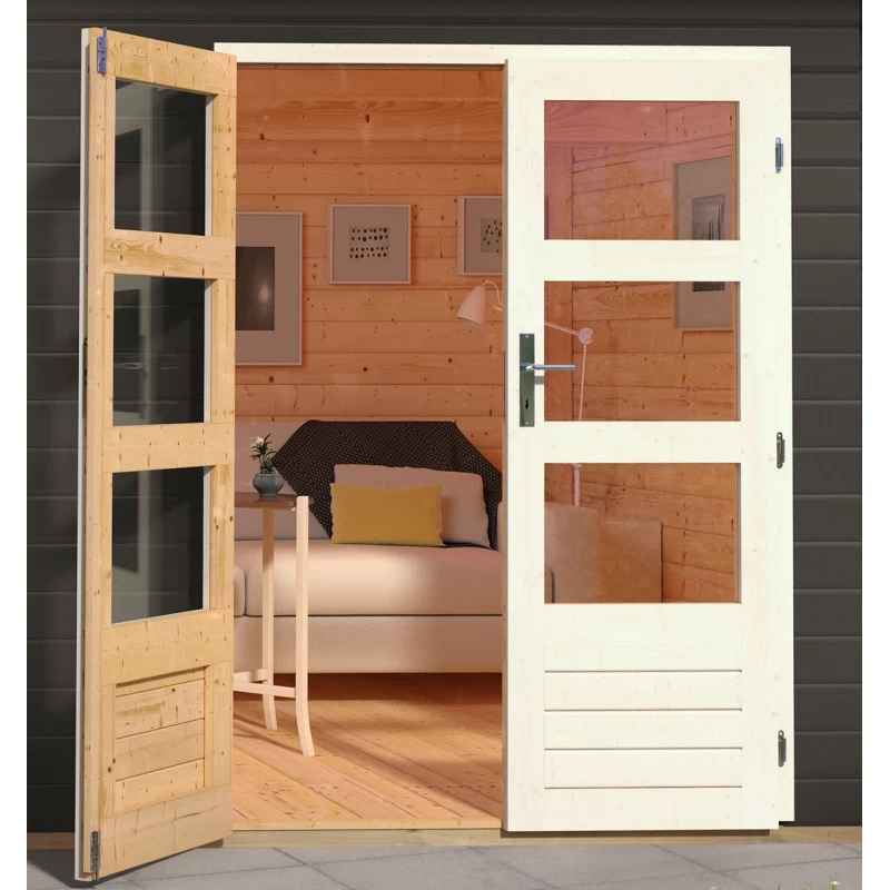 Abri De Jardin En Bois Massif Gris Terre 8,88m² Kandern 7 Avec Appentis 320cm – Karibu 7 Abri De Jardin En Bois Massif Gris Terre 8,88m² Kandern 7 Avec Appentis 320cm – Karibu – Image 5