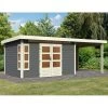 Abri De Jardin En Bois Massif Gris Terre 8,88m² Kastorf 7 Avec Appentis 260cm Et Paroi Arrière – Karibu -Nesling Magasin abri de jardin en bois massif gris terre 888m kastorf 7 avec appentis 260cm et paroi arriere karibu