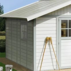 Abri De Jardin En PVC 11,2m² DECO Blanc Et Gris Vert Grosfillex + Kit Ancrage Offert -Nesling Magasin abri de jardin en pvc 112m deco blanc et gris vert grosfillex 3