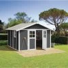 Abri De Jardin En PVC 11,2m² DECO Gris Foncé Et Blanc Grosfillex + Kit Ancrage Offert -Nesling Magasin abri de jardin en pvc 112m deco gris fonce et blanc grosfillex