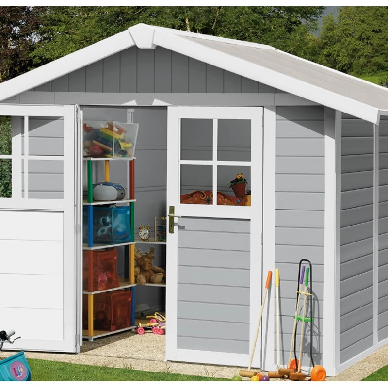 Abri De Jardin En PVC 4,9m² DECO Gris Clair Et Blanc Grosfillex + Kit Ancrage Offert 4 Abri De Jardin En PVC 4,9m² DECO Gris Clair Et Blanc Grosfillex + Kit Ancrage Offert – Image 2
