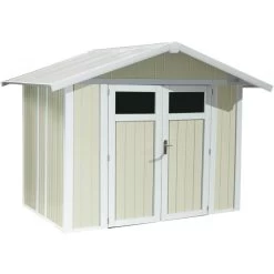 Abri De Jardin 4m² En PVC UTILITY Blanc Et Gris Vert Grosfillex + Kit Ancrage Offert