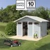 Abri De Jardin En PVC 7,53m² UTILITY Blanc Et Gris Bleu Grosfillex + Kit Ancrage Offert -Nesling Magasin abri de jardin en pvc 753m utility blanc et gris bleu grosfillex