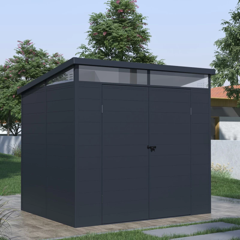 Abri De Jardin En Résine 4,10m² Anthracite Toit Monopente Skylight + Plancher - Jobu 3 Abri De Jardin En Résine 4,10m² Anthracite Toit Monopente Skylight + Plancher - Jobu