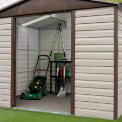 Abri De Jardin Métal Beige Et Marron 5,97m² + Kit D'ancrage Inclus - YARDMASTER -Nesling Magasin abri de jardin metal beige et marron 597m kit d ancrage inclus yardmaster 2