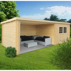 Abri De Jardin Rohan 19,82m² En Bois Massif 28mm Avec Terrasse Couverte - SOLID