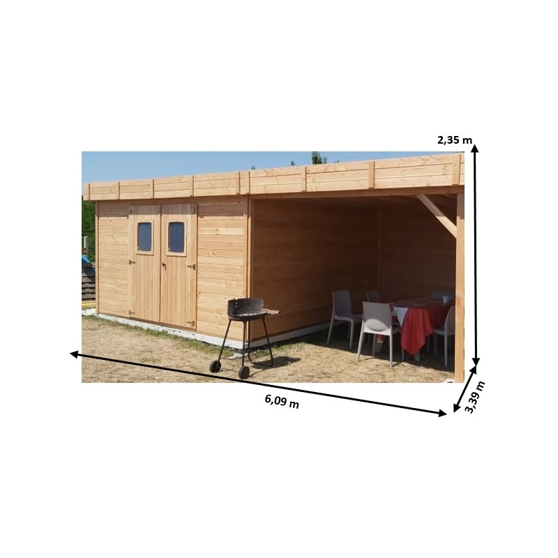 Abri Toit Plat En Douglas DINAN 20,64m² Madriers 28mm Avec Terrasse + Toiture Bac Acier - HABRITA 4 Abri Toit Plat En Douglas DINAN 20,64m² Madriers 28mm Avec Terrasse + Toiture Bac Acier - HABRITA – Image 2