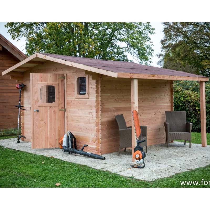 Abri En Bois De Douglas DOMMAR 19,65m² Madriers 28mm Avec Bûcher + Couverture Onduline - HABRITA 4 Abri En Bois De Douglas DOMMAR 19,65m² Madriers 28mm Avec Bûcher + Couverture Onduline - HABRITA – Image 2