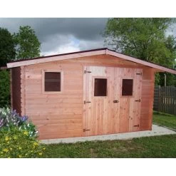 Abri En Bois 12,89m² DUBLIN En Madriers Douglas 28mm + Couverture Onduline - HABRITA