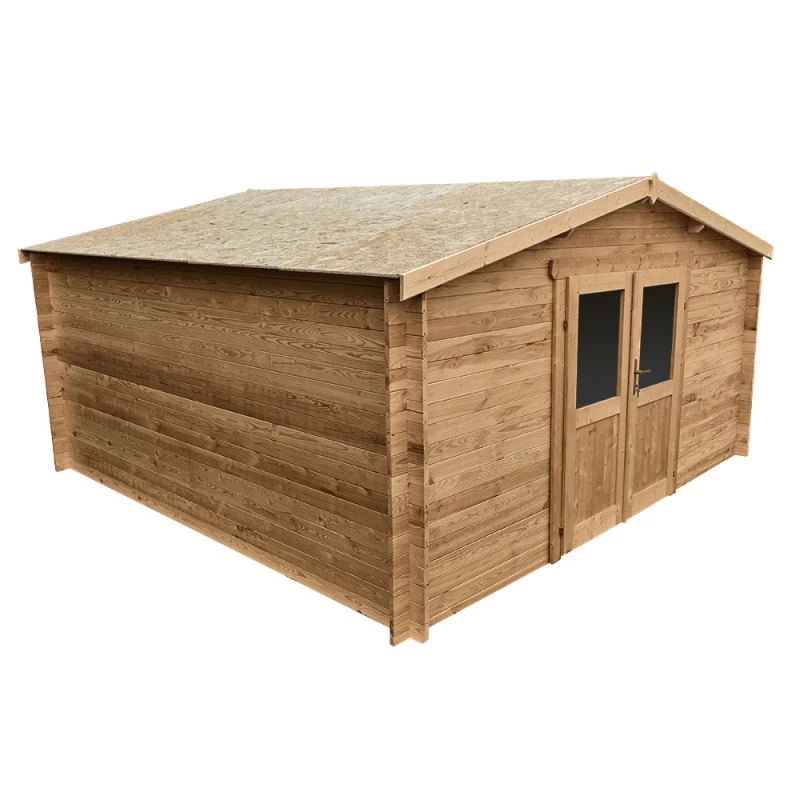 Abri En Bois Massif 16m² PRIMO 28mm Traité Teinté Marron Gardy Shelter 4 Abri En Bois Massif 16m² PRIMO 28mm Traité Teinté Marron Gardy Shelter – Image 2