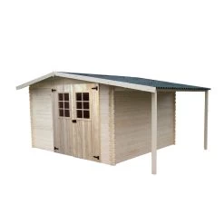 Abri En Bois Massif 9,9m² + Bûcher 3m² - 28mm + Couverture Ondulée - Habrita