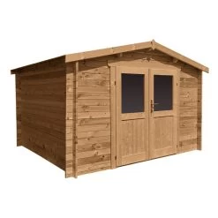 Abri En Bois Massif 9m² PRIMO 28mm Traité Teinté Marron Gardy Shelter