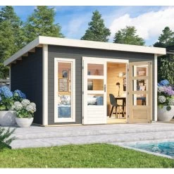 Abri Toit Plat 13,60m² Bois Massif Gris Terre 40mm Northeim 5 – Karibu -Nesling Magasin abri toit plat 1360m bois massif gris terre 40mm northeim 5 woodfeeling 2