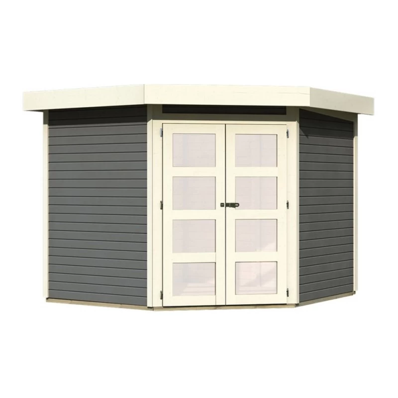 Abri Toit Plat 4,62m² Goldendorf 3 En Bois Vitrifié Gris 19mm - Karibu 4 Abri Toit Plat 4,62m² Goldendorf 3 En Bois Vitrifié Gris 19mm - Karibu – Image 2