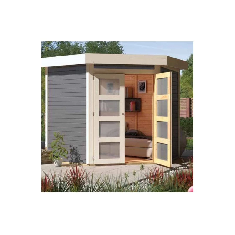 Abri Toit Plat 4,62m² Goldendorf 3 En Bois Vitrifié Gris 19mm - Karibu 3 Abri Toit Plat 4,62m² Goldendorf 3 En Bois Vitrifié Gris 19mm - Karibu