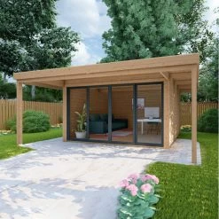 Bureau De Jardin En Bois Massif Avec Terrasse 16,5m² - Madriers 40mm Traités Et Teintés Marron Gardy Shelter -Nesling Magasin bureau de jardin en bois massif avec terrasse 165m madriers 40mm traites et teintes marron gardy shelter 2