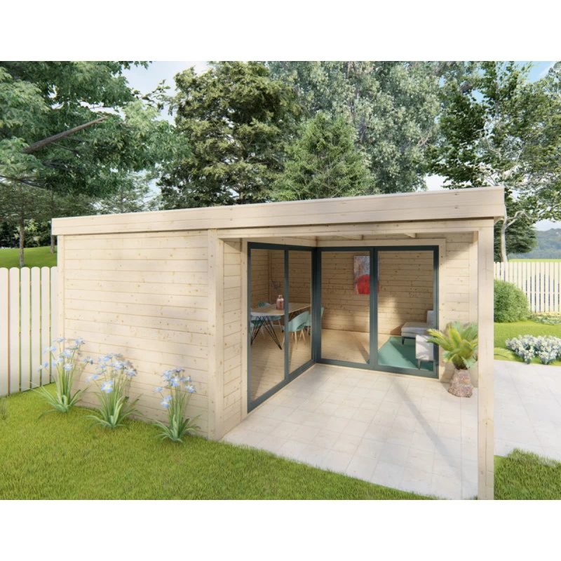 Bureau De Jardin En Bois Massif Avec Terrasse 18,6m² - Madriers 40mm Gardy Shelter 5 Bureau De Jardin En Bois Massif Avec Terrasse 18,6m² - Madriers 40mm Gardy Shelter – Image 3
