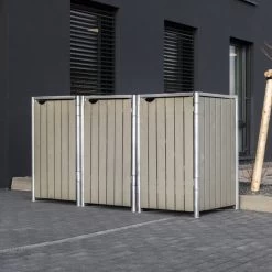 Cache-poubelle 3 Compartiments Müllbox En Bois Traité Gris 3x140L – HIDE 7 Cache-poubelle 3 Compartiments Müllbox En Bois Traité Gris 3x140L – HIDE -Nesling Magasin cache poubelle 3 compartiments mullbox en bois traite gris 3x140l hide 2