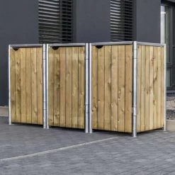 Cache-poubelle 3 Compartiments Müllbox En Bois Traité Naturel 3x140L – HIDE -Nesling Magasin cache poubelle 3 compartiments mullbox en bois traite naturel 3x140l hide 3