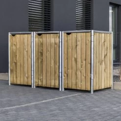 Cache-poubelle 3 Compartiments Müllbox En Bois Traité Naturel 3x140L – HIDE -Nesling Magasin cache poubelle 3 compartiments mullbox en bois traite naturel 3x140l hide 4