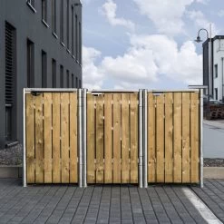 Cache-poubelle 3 Compartiments Müllbox En Bois Traité Naturel 3x140L – HIDE -Nesling Magasin cache poubelle 3 compartiments mullbox en bois traite naturel 3x140l hide 5