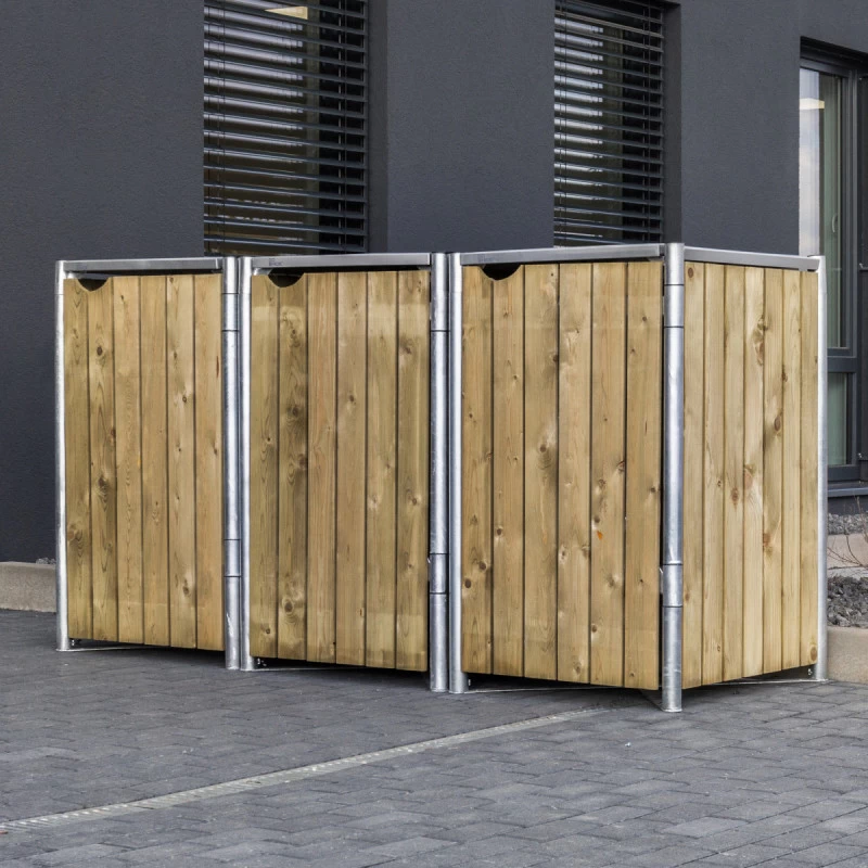 Cache-poubelle 3 Compartiments Müllbox En Bois Traité Naturel 3x240L – HIDE 7 Cache-poubelle 3 Compartiments Müllbox En Bois Traité Naturel 3x240L – HIDE – Image 5