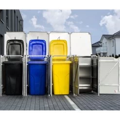 Cache-poubelle 4 Compartiments Müllbox En Aluminium Gris 4x240L – HIDE -Nesling Magasin cache poubelle 4 compartiments mullbox en aluminium gris 4x240l hide 3