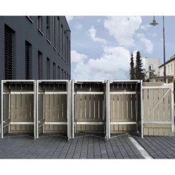 Cache-poubelle 4 Compartiments Müllbox En Bois Traité Gris 4x140L – HIDE -Nesling Magasin cache poubelle 4 compartiments mullbox en bois traite gris 4x140l hide 2