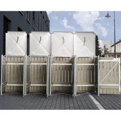 Cache-poubelle 4 Compartiments Müllbox En Bois Traité Gris 4x140L – HIDE -Nesling Magasin cache poubelle 4 compartiments mullbox en bois traite gris 4x140l hide 3