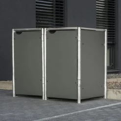 Cache-poubelle 2 Compartiments Müllbox En Aluminium Gris 2x140L – HIDE -Nesling Magasin cache poubelle mullbox en aluminium gris 2x140l hide 3