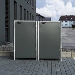 Cache-poubelle 2 Compartiments Müllbox En Aluminium Gris 2x140L – HIDE -Nesling Magasin cache poubelle mullbox en aluminium gris 2x140l hide 4