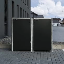 Cache-poubelle 2 Compartiments Müllbox En Aluminium Noir 2x140L – HIDE -Nesling Magasin cache poubelle mullbox en aluminium noir 2x140l hide 2