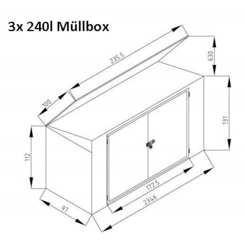 Cache-poubelle Triple 235x100x131cm En Acier Pour Conteneurs 240L – Westmann 8 Cache-poubelle Triple 235x100x131cm En Acier Pour Conteneurs 240L – Westmann – Image 6
