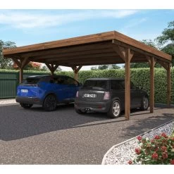 Carport Double 30,7m² En Bois Autoclave Marron Victor - Forest Style